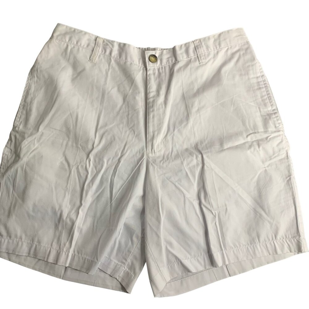 Haband Pullon Elastic Waist Shorts 38 White High Rise 7 in Pockets Button Zip
